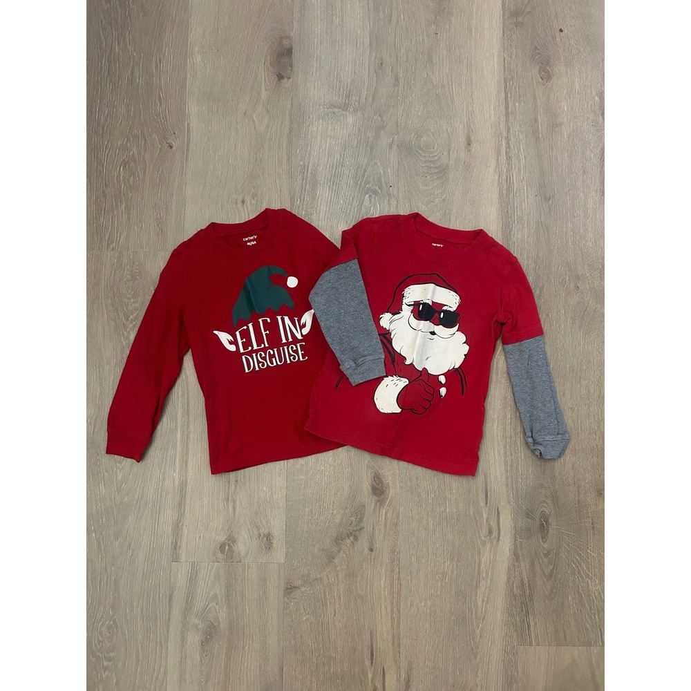 Toddler Boy Bundle of 2 Long Sleeve Christmas Shirts Size 4T Elf & Santa